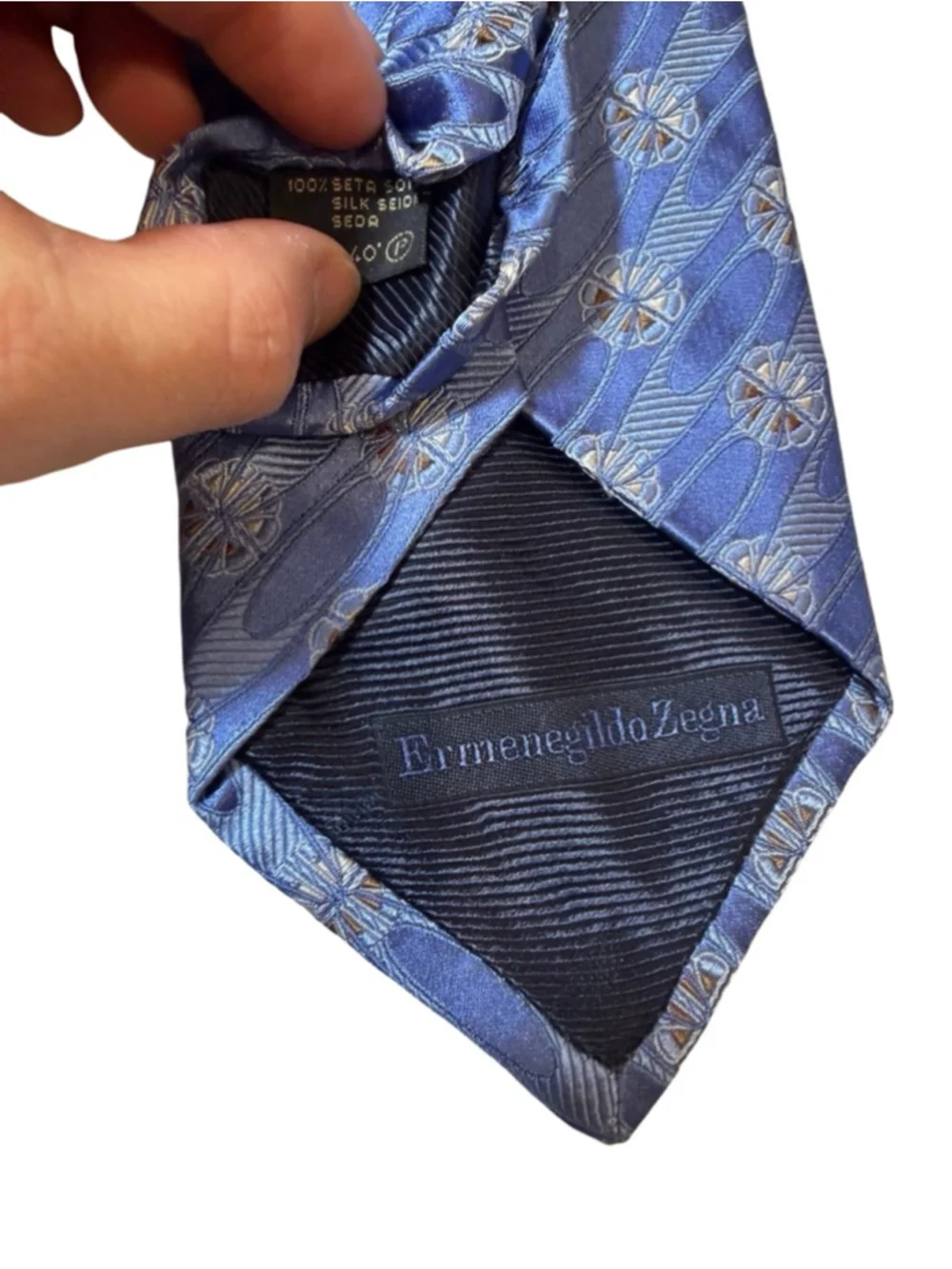 Ermenegildo Zegna Silk Tie Blue Medallion Geometric Luxury Italy